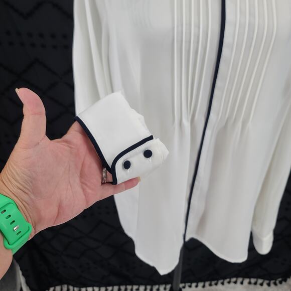 Hobbs London Rhianna blouse in white w/navy piping Size 10 Minimalistic Corpcore - Picture 3 of 10